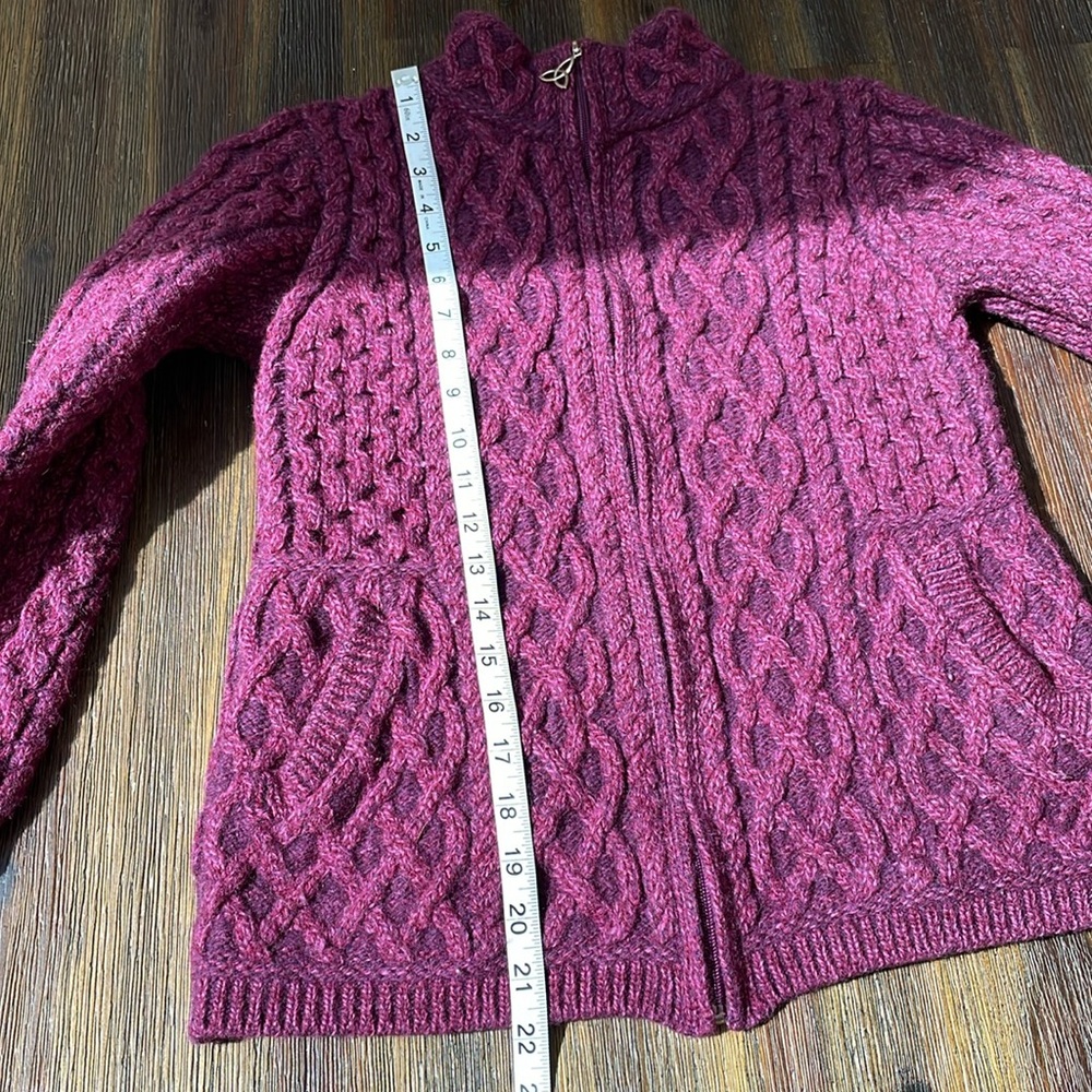 Aran Crafts Raspberry Cable Knit Cardigan - Picture 7 of 8